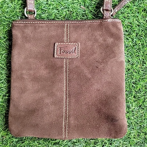 Fossil Brown Suede Leather Crossbody Bag - Picture 4 of 8
